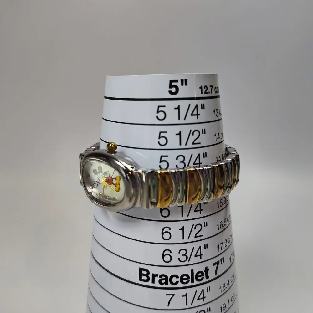 Disney Store Mickey Mouse Oval Watch Two Tone Gold Silver Bracelet